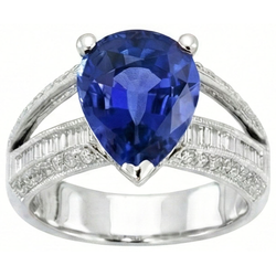 Bague de Fiançailles Diamant Saphir Bleu 3.50 Carats Style Antique