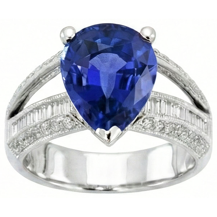 Bague de Fiançailles Diamant Saphir Bleu 3.50 Carats Style Antique