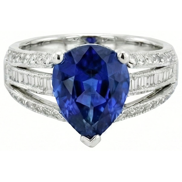 Bague de Fiançailles Diamant Saphir Bleu 3.50 Carats Style Antique
