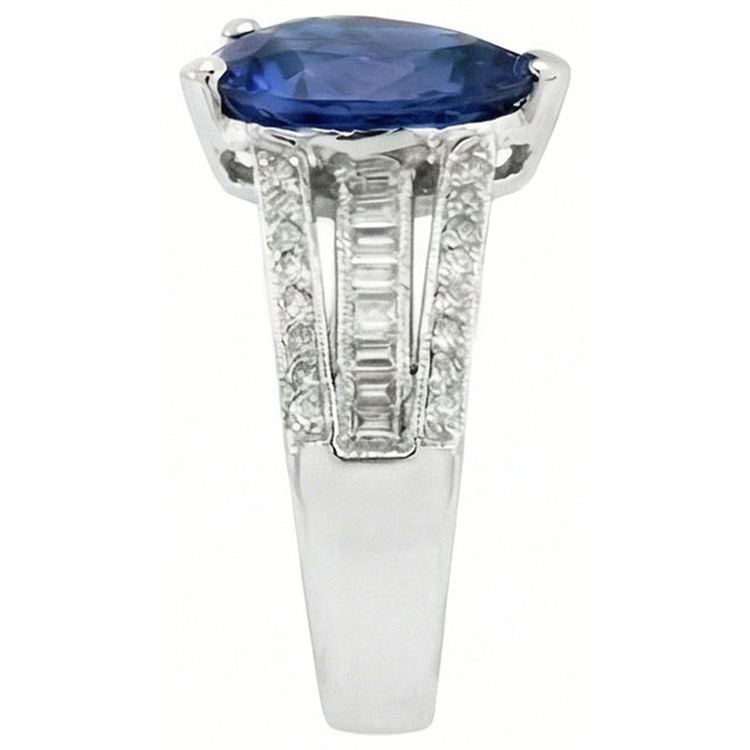 Bague de Fiançailles Diamant Saphir Bleu 3.50 Carats Style Antique
