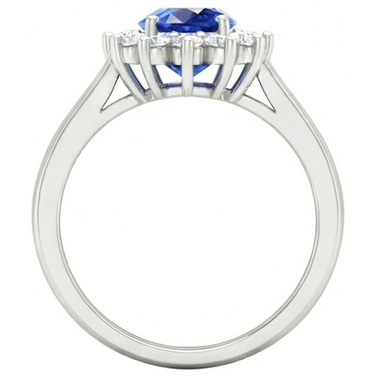 Bague de Fiançailles Diamant Naturels Extraits des Mines ( et non cultivés en laboratoire ) Saphir Bleu Sri Lanka 2.60 Ct Or Blanc 14K