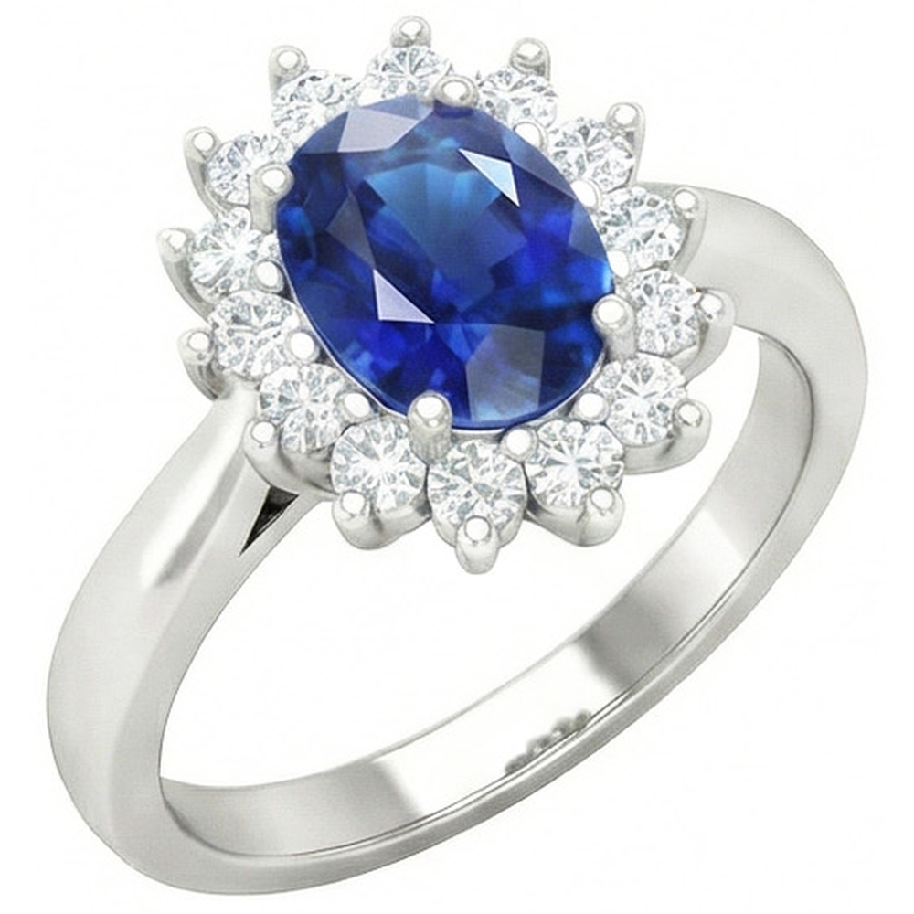 Bague de Fiançailles Diamant Naturels Extraits des Mines ( et non cultivés en laboratoire ) Saphir Bleu Sri Lanka 2.60 Ct Or Blanc 14K