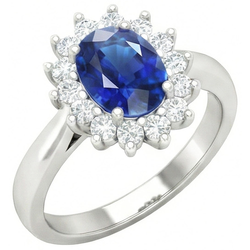 Bague de Fiançailles Diamant Naturels Extraits des Mines ( et non cultivés en laboratoire ) Saphir Bleu Sri Lanka 2.60 Ct Or Blanc 14K