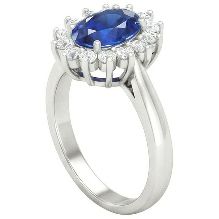 Bague de Fiançailles Diamant Naturels Extraits des Mines ( et non cultivés en laboratoire ) Saphir Bleu Sri Lanka 2.60 Ct Or Blanc 14K