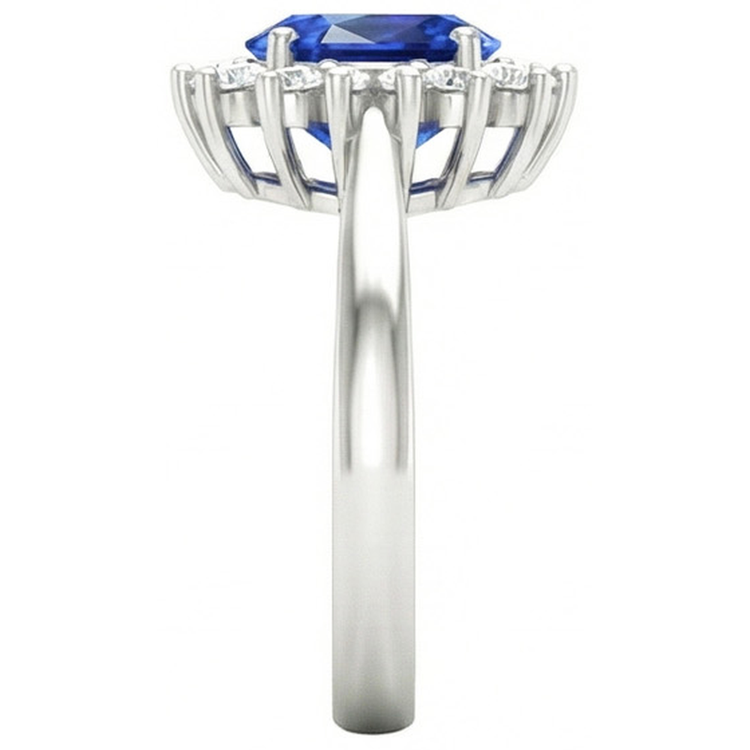 Bague de Fiançailles Diamant Naturels Extraits des Mines ( et non cultivés en laboratoire ) Saphir Bleu Sri Lanka 2.60 Ct Or Blanc 14K