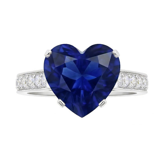 Bague de Fiançailles Diamant Saphir Ceylan Coeur Or 4 Carats