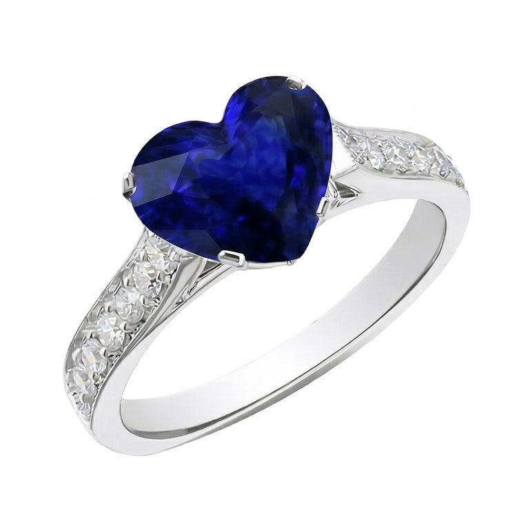 Bague de Fiançailles Diamant Saphir Ceylan Coeur Or 4 Carats