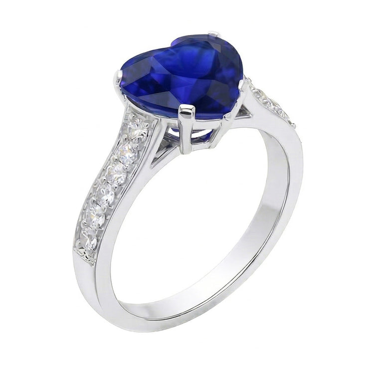 Bague de Fiançailles Diamant Saphir Ceylan Coeur Or 4 Carats