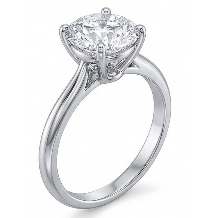 Bague de Fiançailles Diamant Solitaire Rond 2 Carats Or Blanc 14K