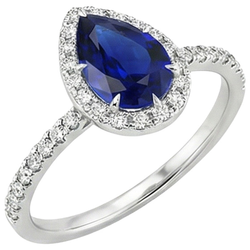 Bague de Fiançailles Diamant Naturels Extraits des Mines ( et non cultivés en laboratoire ) Style Larme Poire Saphir Bleu 6.20 Carats