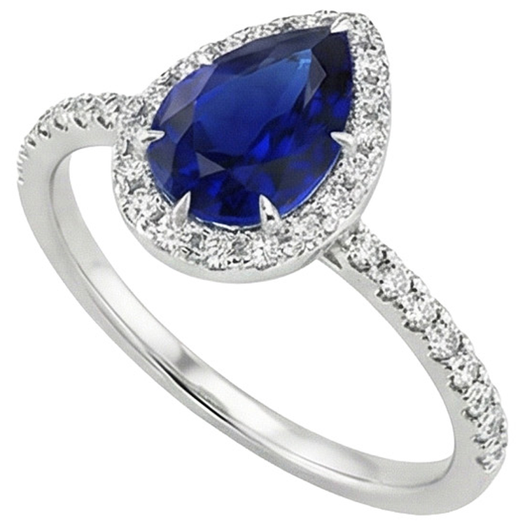Bague de Fiançailles Diamant Naturels Extraits des Mines ( et non cultivés en laboratoire ) Style Larme Poire Saphir Bleu 6.20 Carats