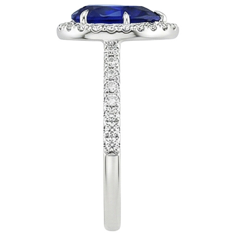 Bague de Fiançailles Diamant Naturels Extraits des Mines ( et non cultivés en laboratoire ) Style Larme Poire Saphir Bleu 6.20 Carats