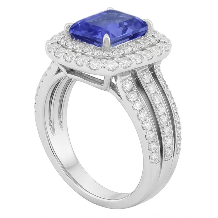 Bague de Fiançailles Double Halo Radiant Saphir 6 Carats Diamants