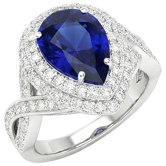 Bague de Fiançailles Double Halo Saphir de Ceylan & Diamants 6.50 Carats