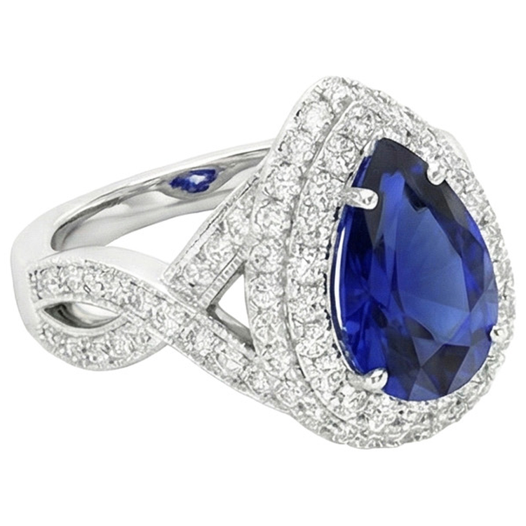 Bague de Fiançailles Double Halo Saphir de Ceylan & Diamants 6.50 Carats