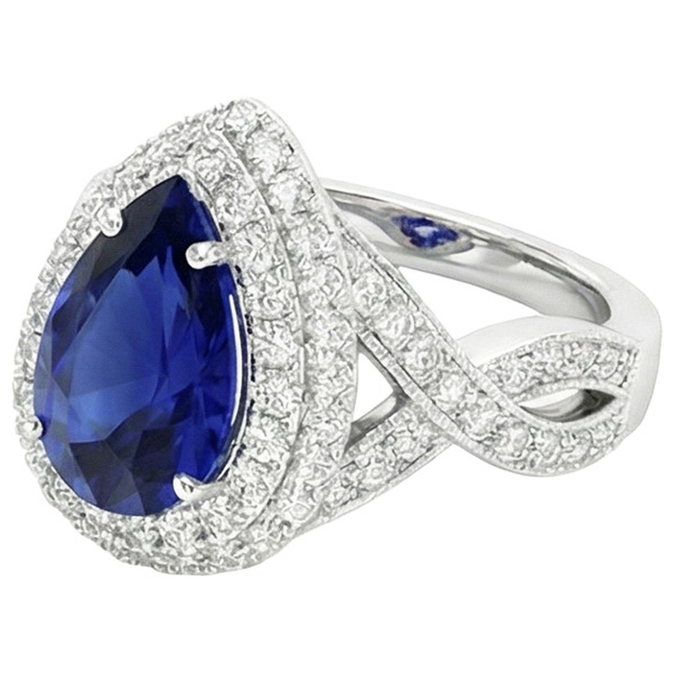 Bague de Fiançailles Double Halo Saphir de Ceylan & Diamants 6.50 Carats