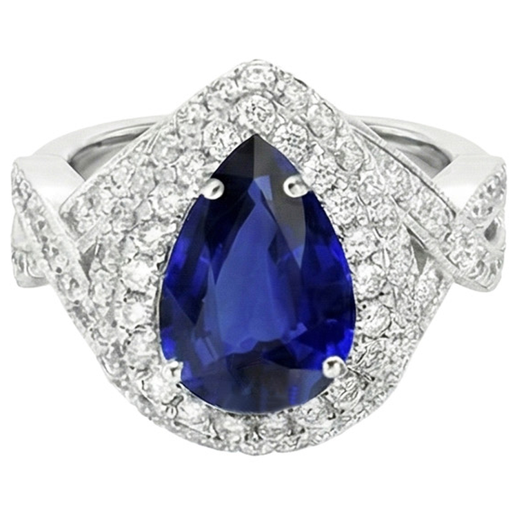 Bague de Fiançailles Double Halo Saphir de Ceylan & Diamants 6.50 Carats