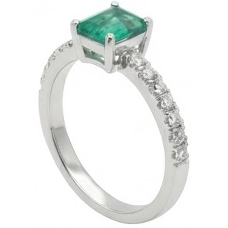 Bague de Fiançailles Emeraude Vert Et Diamants Naturels Extraits des Mines ( et non cultivés en laboratoire ) 2.80 Carats Or Blanc 14K