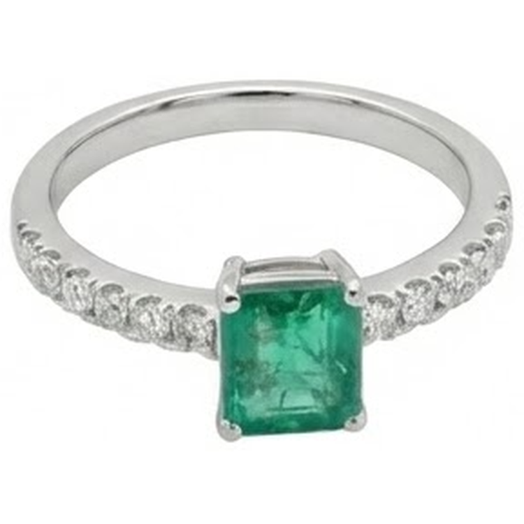 Bague de Fiançailles Emeraude Vert Et Diamants Naturels Extraits des Mines ( et non cultivés en laboratoire ) 2.80 Carats Or Blanc 14K
