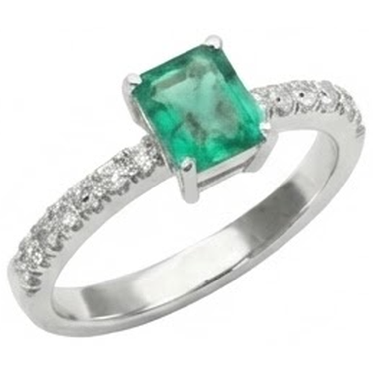 Bague de Fiançailles Emeraude Vert Et Diamants Naturels Extraits des Mines ( et non cultivés en laboratoire ) 2.80 Carats Or Blanc 14K