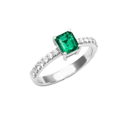 Bague de Fiançailles Emeraude Vert Et Diamants 2.80 Carats Or Blanc 14K