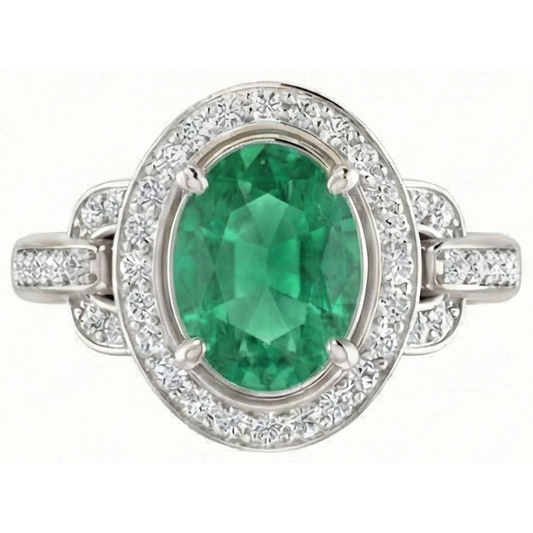 Bague de Fiançailles Émeraude Vert Et Diamants Naturels Extraits des Mines ( et non cultivés en laboratoire ) 4.85 Carats Or Blanc 14K