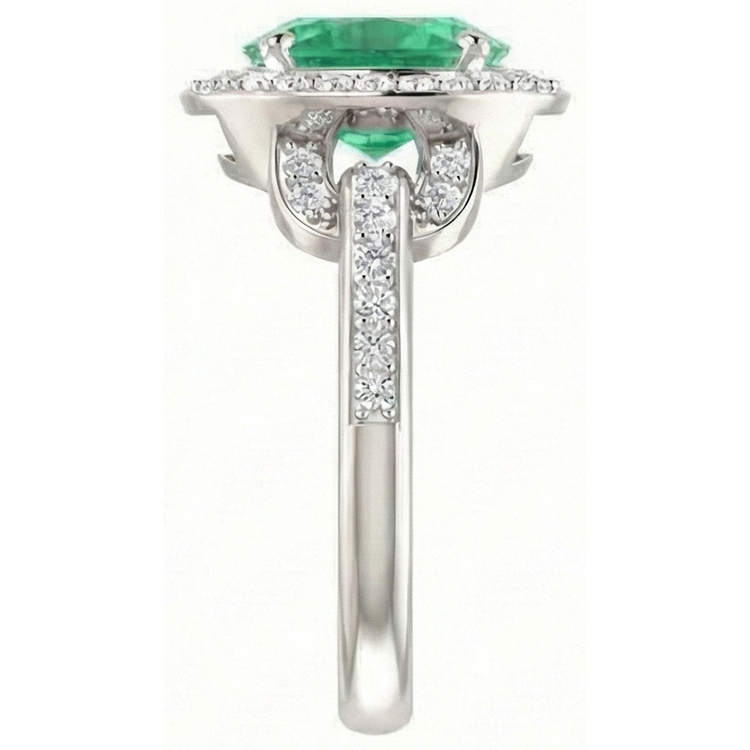 Bague de Fiançailles Émeraude Vert Et Diamants Naturels Extraits des Mines ( et non cultivés en laboratoire ) 4.85 Carats Or Blanc 14K
