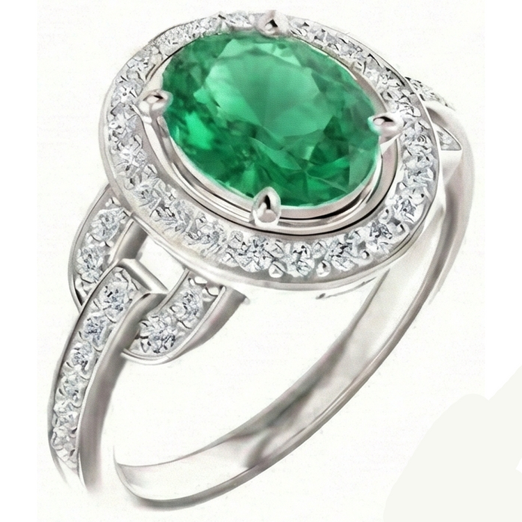 Bague de Fiançailles Émeraude Vert Et Diamants Naturels Extraits des Mines ( et non cultivés en laboratoire ) 4.85 Carats Or Blanc 14K