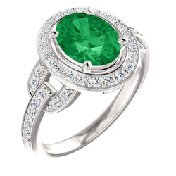 Bague de Fiançailles Émeraude Vert Et Diamants 4.85 Carats Or Blanc 14K