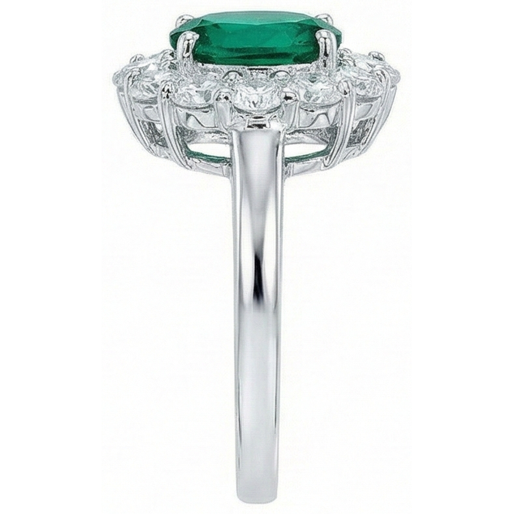 Bague de Fiançailles Emeraude Vert Taille Ovale Diamant Naturels Extraits des Mines ( et non cultivés en laboratoire ) Or Blanc 14K 6.5 Carats