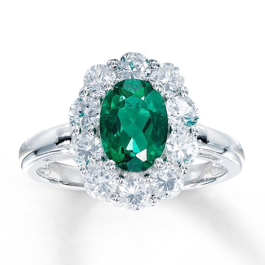 Bague de Fiançailles Emeraude Vert Taille Ovale Diamant Or Blanc 14K 6.5 Carats