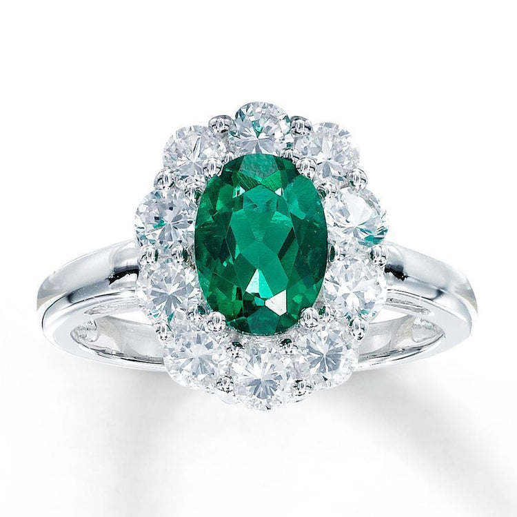 Bague de Fiançailles Emeraude Vert Taille Ovale Diamant Or Blanc 14K 6.5 Carats