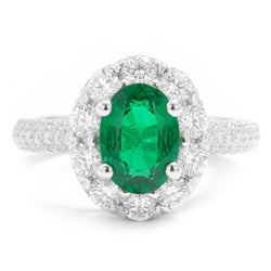 Bague de Fiançailles Émeraude Verte 8 Carats Et Diamants Naturels Extraits des Mines ( et non cultivés en laboratoire ) Or Blanc 14K