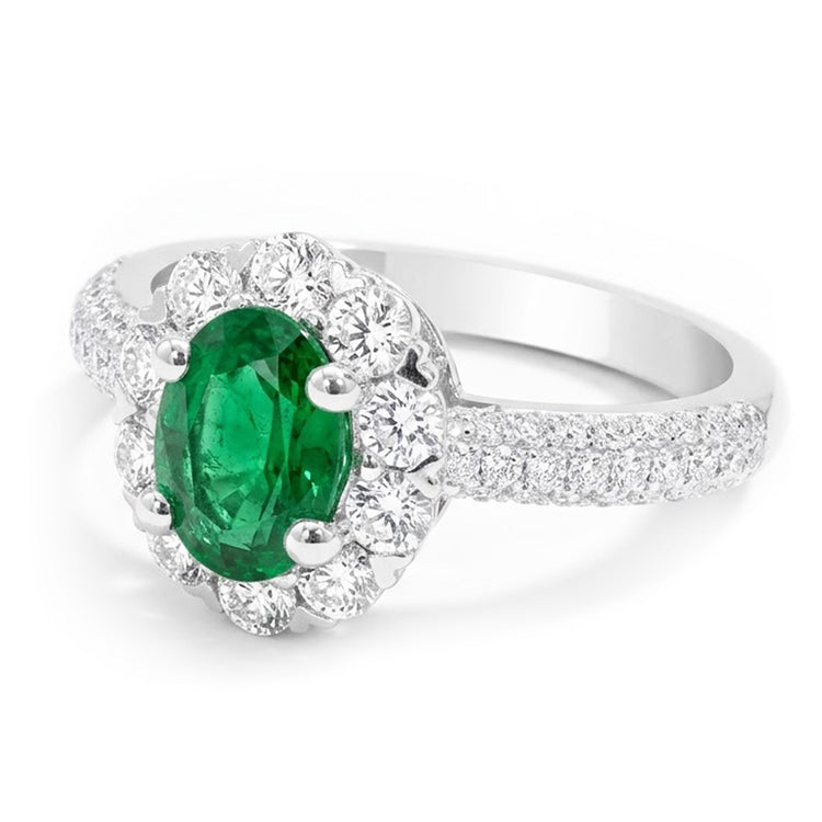 Bague de Fiançailles Émeraude Verte 8 Carats Et Diamants Naturels Extraits des Mines ( et non cultivés en laboratoire ) Or Blanc 14K
