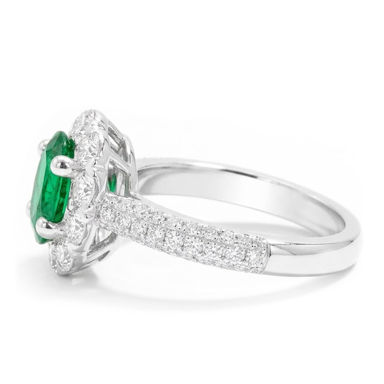 Bague de Fiançailles Émeraude Verte 8 Carats Et Diamants Naturels Extraits des Mines ( et non cultivés en laboratoire ) Or Blanc 14K