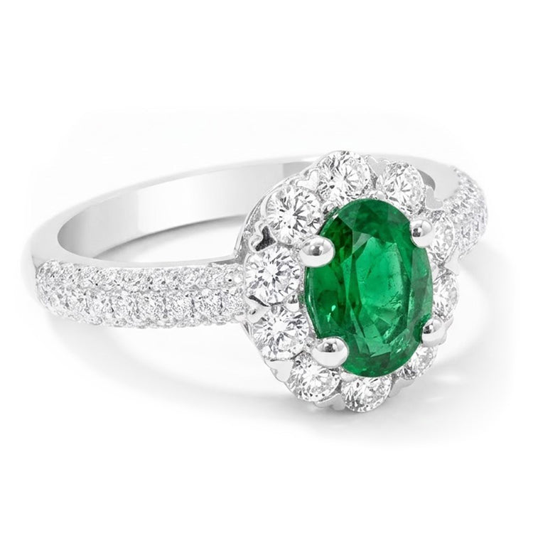 Bague de Fiançailles Émeraude Verte 8 Carats Et Diamants Naturels Extraits des Mines ( et non cultivés en laboratoire ) Or Blanc 14K