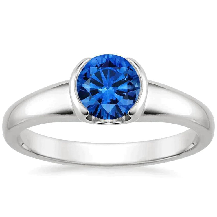 Bague de Fiançailles En Or Blanc Taille Ronde Avec Saphir