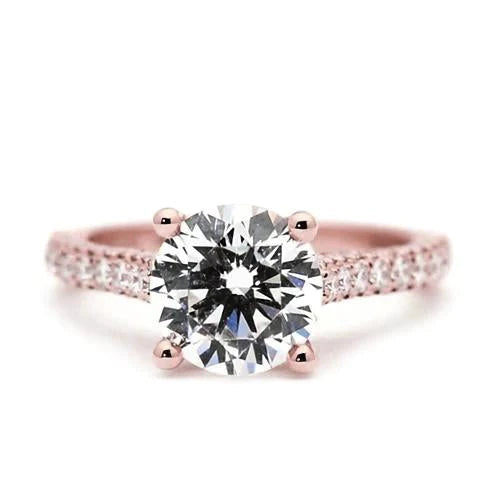 Bague de Fiançailles En Or Rose Réel Diamant