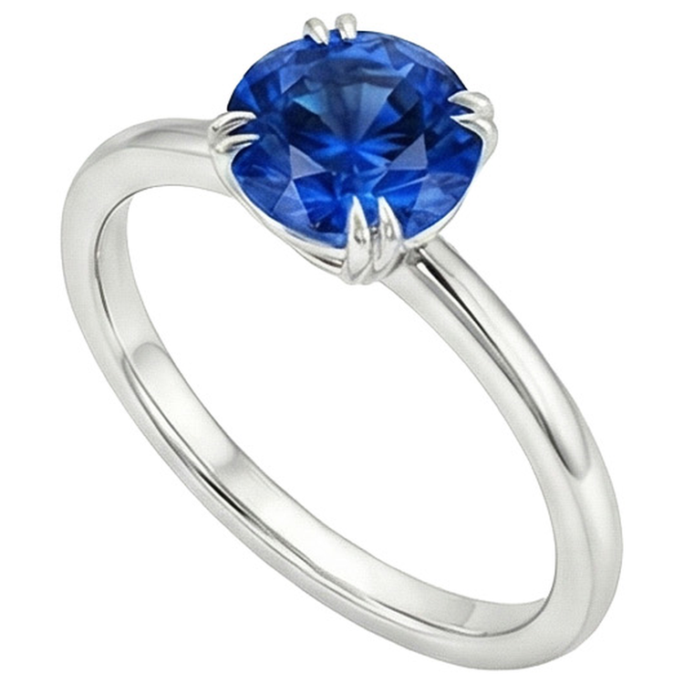 Bague de Fiançailles Femme 2 Carats Neuve Or Blanc Solitaire Saphir Bleu
