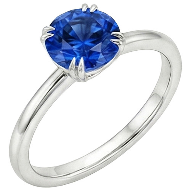 Bague de Fiançailles Femme 2 Carats Neuve Or Blanc Solitaire Saphir Bleu