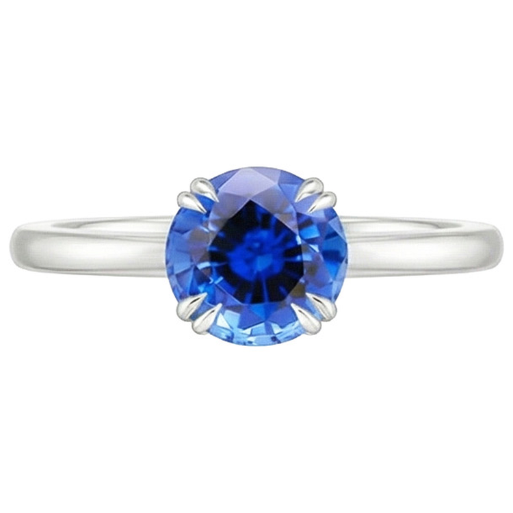 Bague de Fiançailles Femme 2 Carats Neuve Or Blanc Solitaire Saphir Bleu