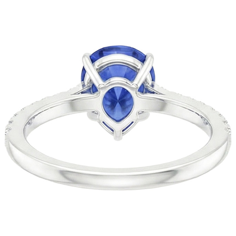 Bague de Fiançailles Femme Poire Saphir Bleu & Pavé de Diamants Naturels Extraits des Mines ( et non cultivés en laboratoire ) 4 Carats