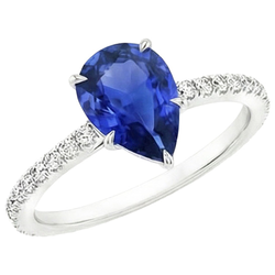 Bague de Fiançailles Femme Poire Saphir Bleu & Pavé de Diamants Naturels Extraits des Mines ( et non cultivés en laboratoire ) 4 Carats