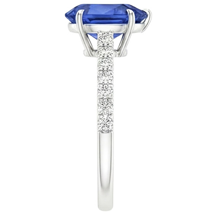 Bague de Fiançailles Femme Poire Saphir Bleu & Pavé de Diamants Naturels Extraits des Mines ( et non cultivés en laboratoire ) 4 Carats