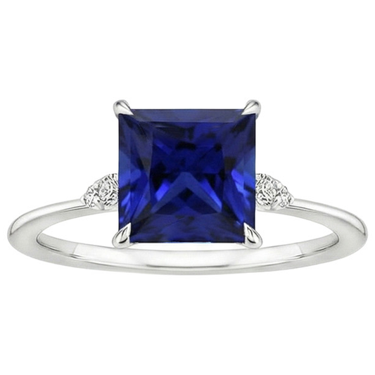 Bague de Fiançailles Femme Saphir Bleu et Diamant Naturels Extraits des Mines ( et non cultivés en laboratoire ) 5.25 Carat