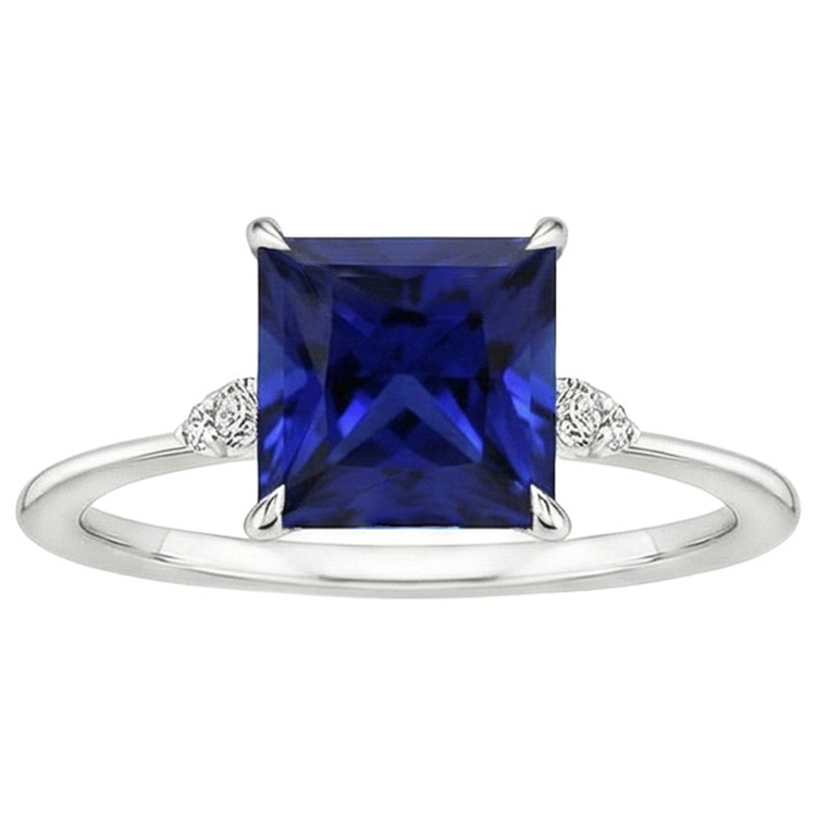 Bague de Fiançailles Femme Saphir Bleu et Diamant Naturels Extraits des Mines ( et non cultivés en laboratoire ) 5.25 Carat