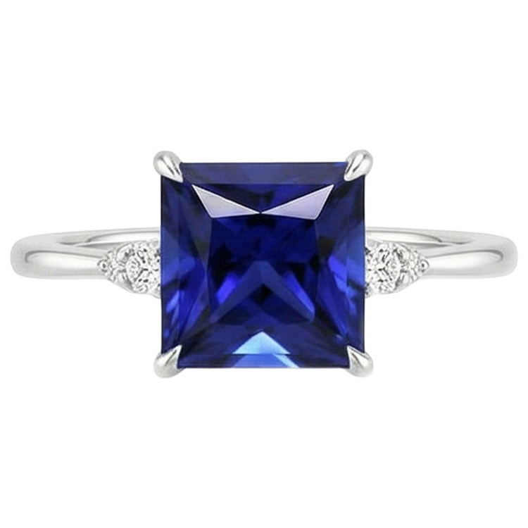 Bague de Fiançailles Femme Saphir Bleu et Diamant Naturels Extraits des Mines ( et non cultivés en laboratoire ) 5.25 Carat