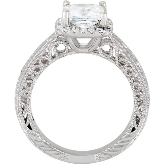 Bague de Fiançailles Halo Caché Réel Diamant Coussin Or Blanc 14K