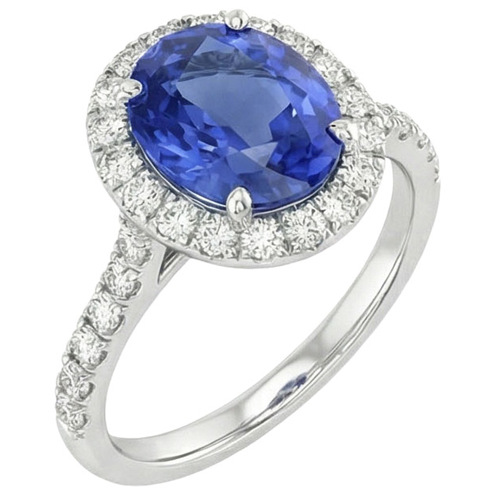 Bague de Fiançailles Halo De Saphir Naturel