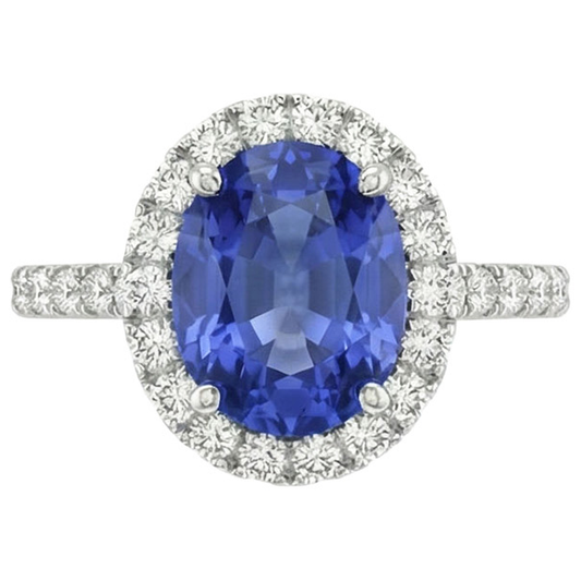 Bague de Fiançailles Halo De Saphir Naturel
